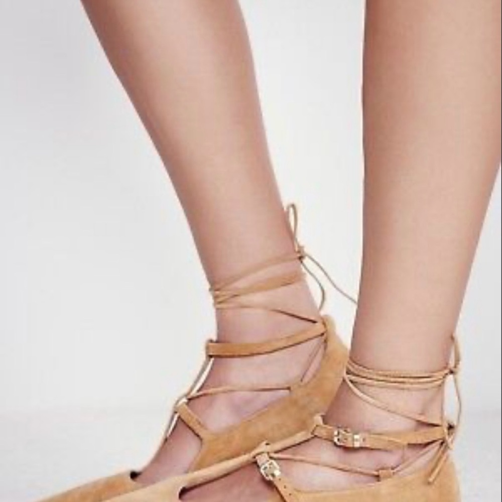 Free People Tan Lace-Up Flats